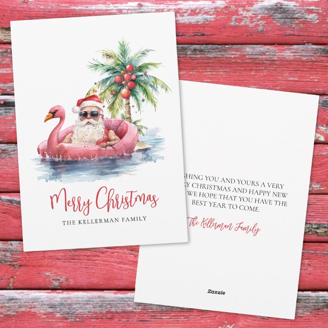 Cartes Pour Fêtes Annuelles Noël à la plage tropicale Santa (Santa Tropical Beach Christmas Holiday Card)