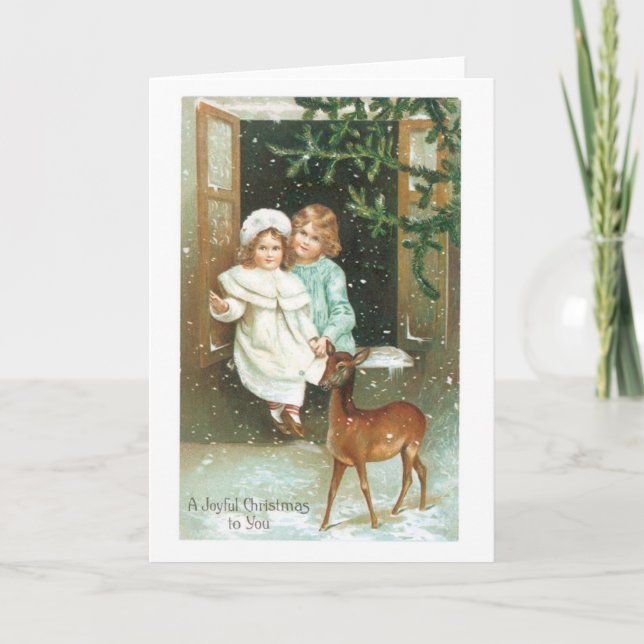 Cartes Pour Fêtes Annuelles Noël à l'ancienne, cerf (Devant)