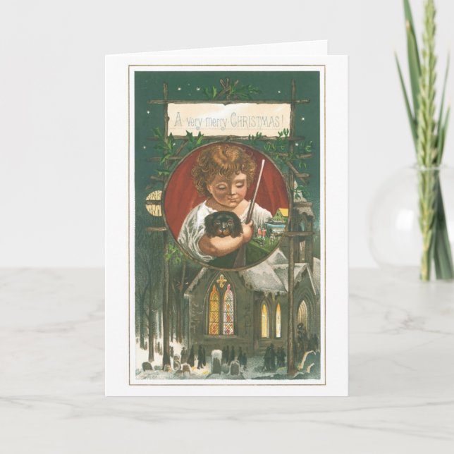 Cartes Pour Fêtes Annuelles Noël à l'ancienne, église (Devant)