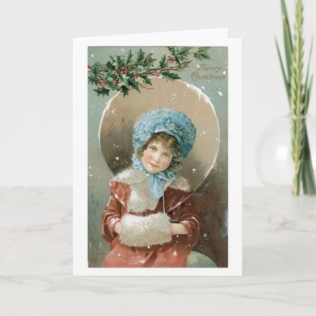 Cartes Pour Fêtes Annuelles Noël à l'ancienne, fille (Devant)