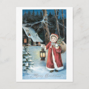 Cartes Pour Fêtes Annuelles Noël à l'ancienne, fille Père Noël