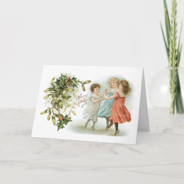 Cartes Pour Fêtes Annuelles Noël à l'ancienne, filles dansantes (Devant)