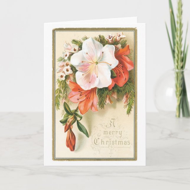 Cartes Pour Fêtes Annuelles Noël à l'ancienne, Fleur (Devant)