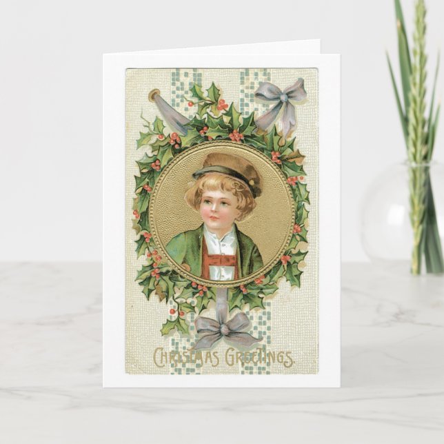 Cartes Pour Fêtes Annuelles Noël à l'ancienne, garçon (Devant)