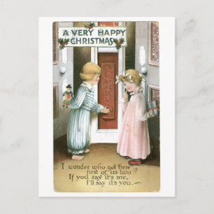 Cartes Pour Fêtes Annuelles Noël à l'ancienne, Garçon & Fille