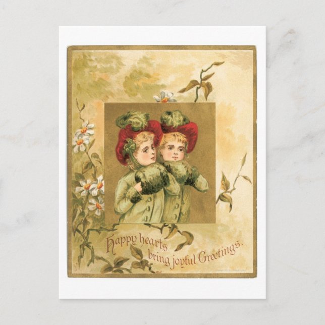 Cartes Pour Fêtes Annuelles Noël à l'ancienne, jumeaux (Devant)