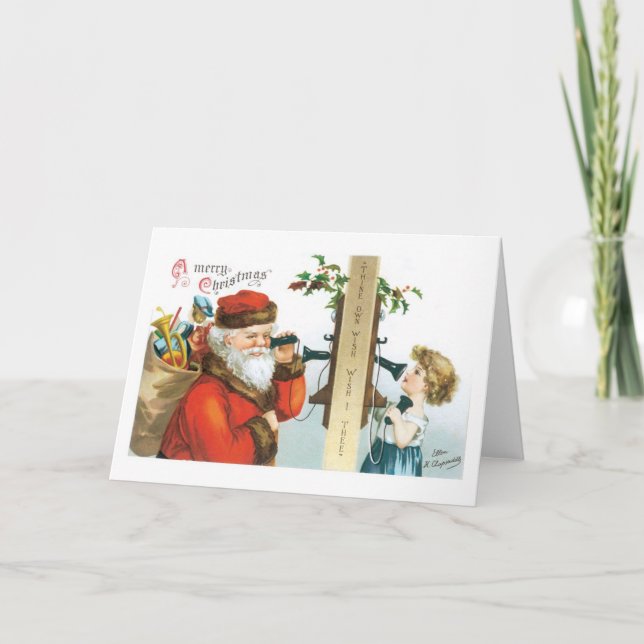 Cartes Pour Fêtes Annuelles Noël à l'ancienne, les filles appellent Père Noël (Devant)