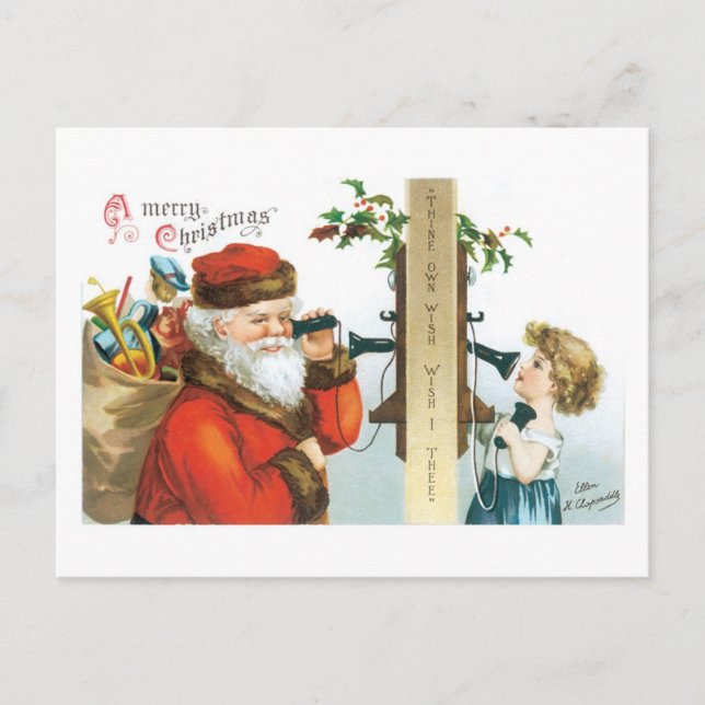 Cartes Pour Fêtes Annuelles Noël à l'ancienne, les filles appellent Père Noël (Devant)