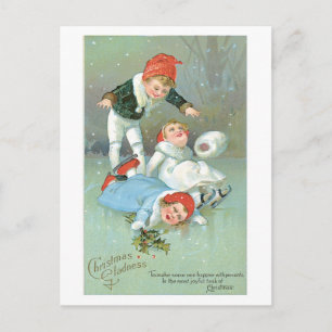 Cartes Pour Fêtes Annuelles Noël à l'ancienne, patinage sur glace