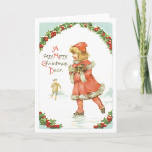 Cartes Pour Fêtes Annuelles Noël à l'ancienne, patinoire