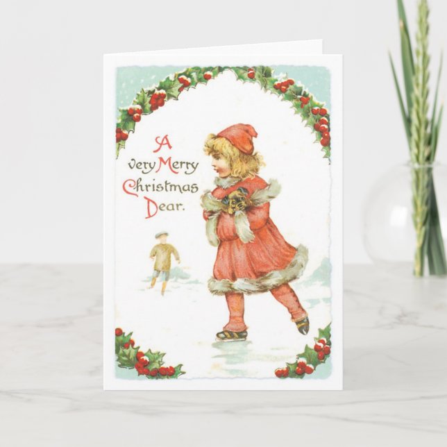 Cartes Pour Fêtes Annuelles Noël à l'ancienne, Patinoire de patinage (Devant)