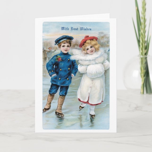 Cartes Pour Fêtes Annuelles Noël à l'ancienne, Patinoire de patinage (Devant)