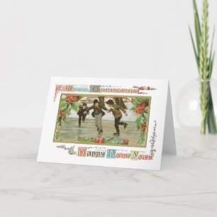 Cartes Pour Fêtes Annuelles Noël à l'ancienne, Patinoire de patinage