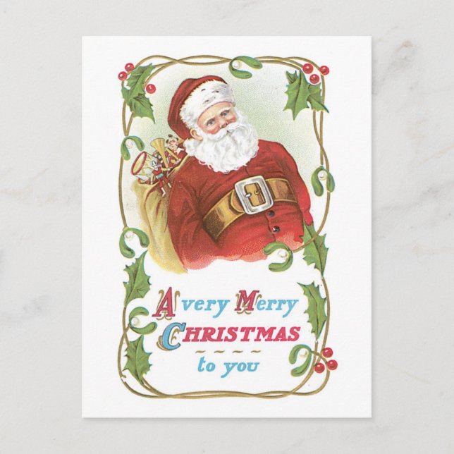 Cartes Pour Fêtes Annuelles Noël à l'ancienne, Père Noël (Devant)
