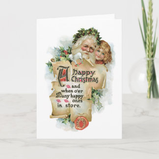 Cartes Pour Fêtes Annuelles Noël à l'ancienne, Père Noël avec fille