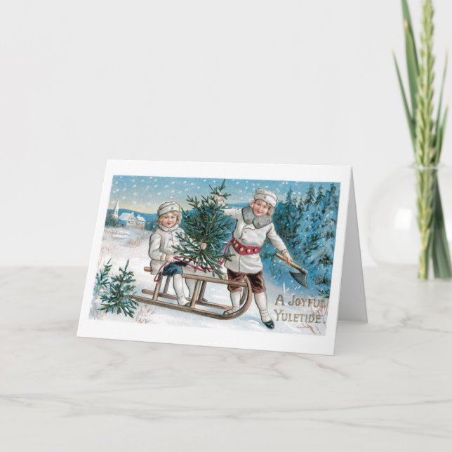 Cartes Pour Fêtes Annuelles Noël à l'ancienne, traîneau (Devant)