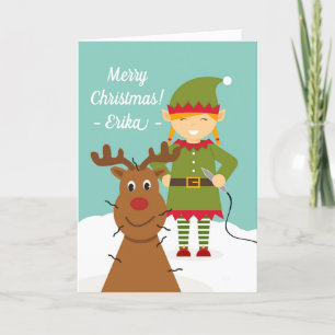 Cartes Pour Fêtes Annuelles Noël à l'électrologue avec Elf et Reindeer