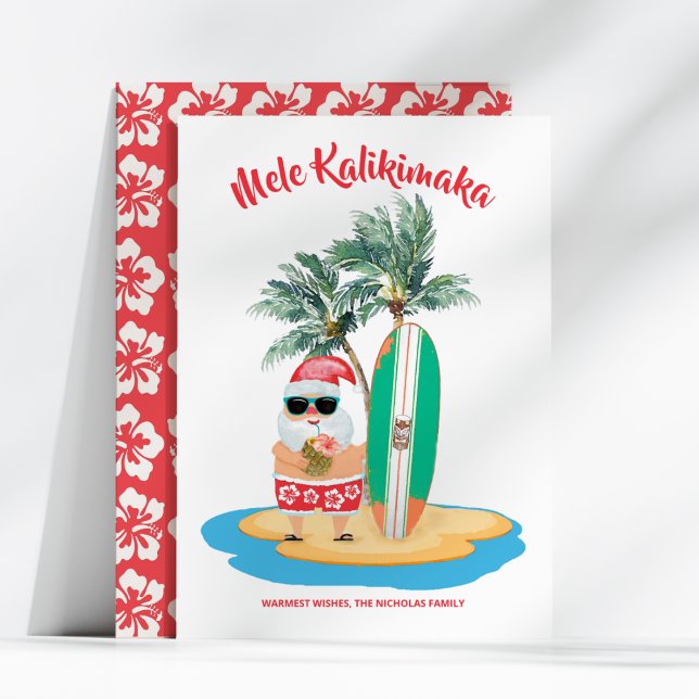 Cartes Pour Fêtes Annuelles Noël à Mele Kalikimaka Tropical Surfing Père Noël (Créateur téléchargé)