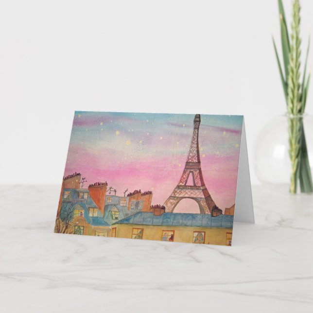 Cartes Pour Fêtes Annuelles Noël à Paris Aquarelle (Devant)