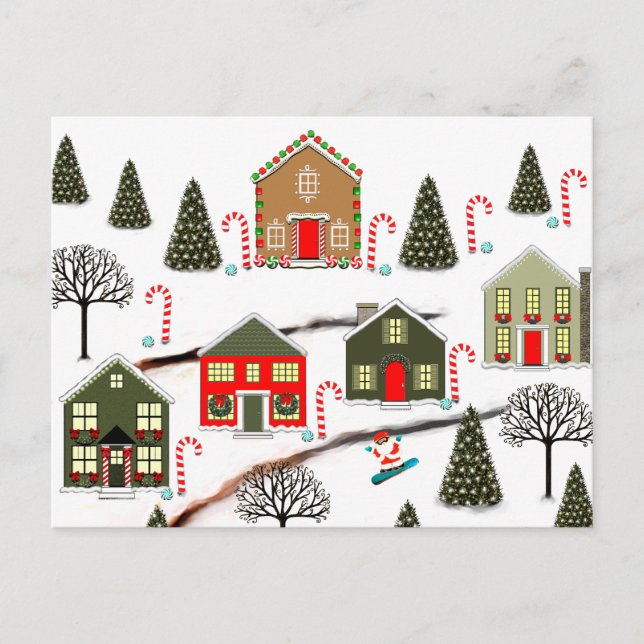 Cartes Pour Fêtes Annuelles Noël à Snowboard Père Noël (Devant)