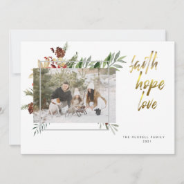 Cartes Pour Fêtes Annuelles Noël à trois photos en calligraphie or élégant