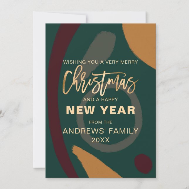 Cartes Pour Fêtes Annuelles Noël Abstrait Rouge Vert Or (Devant)