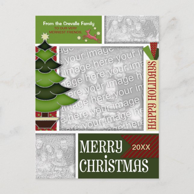 Cartes Pour Fêtes Annuelles Noël AJOUTER VOTRE PHOTO Arbre BLANC (Devant)