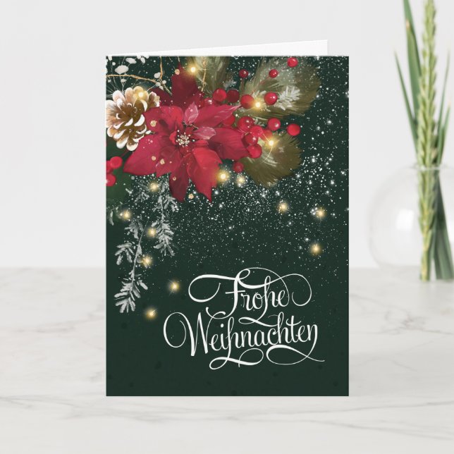 Cartes Pour Fêtes Annuelles Noël allemand Poinsettia Pine Holly Garland (Devant)
