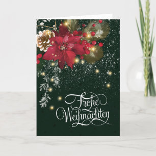 Cartes Pour Fêtes Annuelles Noël allemand Poinsettia Pine Holly Garland