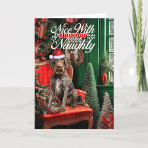 Cartes Pour Fêtes Annuelles Noel allemand Wirehair Pointer Naughty ou Nice