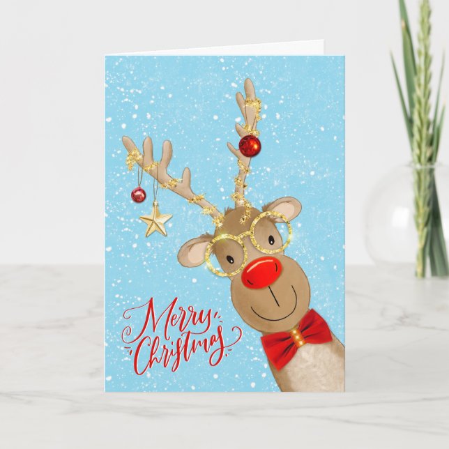 Cartes Pour Fêtes Annuelles Noël Amusant Red Nosed Reinder (Devant)