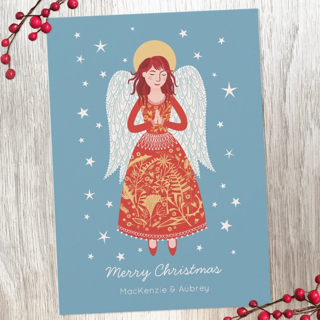 Cartes Pour Fêtes Annuelles Noël Angel (Angel personalized custom text Christmas holiday card)