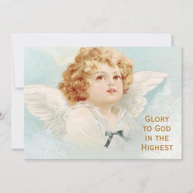 Cartes Pour Fêtes Annuelles Noël Angel Cherub Gloire à Dieu Religieux Bleu (Devant)