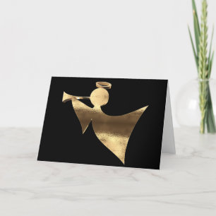 Cartes Pour Fêtes Annuelles Noël Angel Jouer Trumpet Noir et or