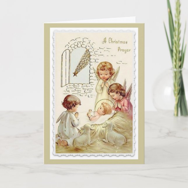 Cartes Pour Fêtes Annuelles Noël, anges, bébé Jésus, agneau, Manger (Devant)