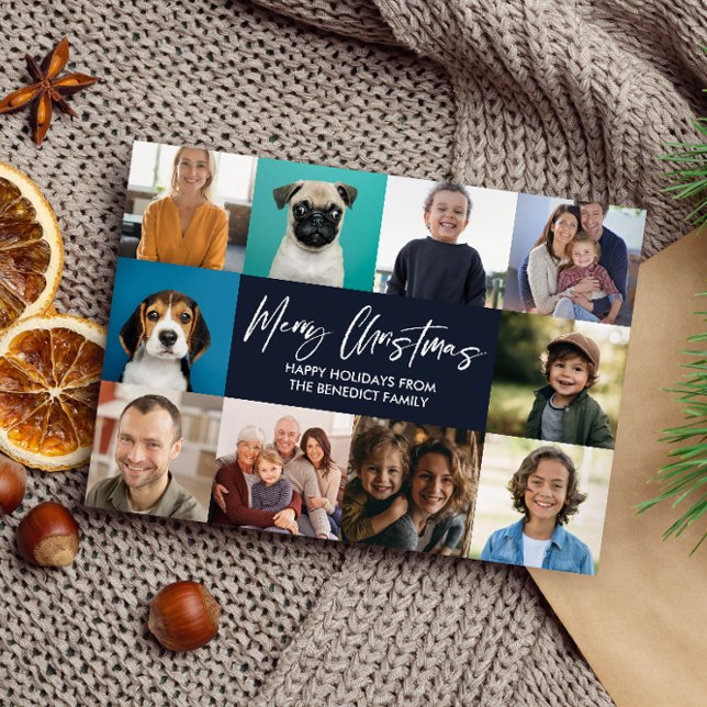 CARTES POUR FÊTES ANNUELLES NOËL ANNÉE EN REVUE 10 PHOTOS VACANCES (10 instagram famiily photo editable colors merry christmas card year in a review, )