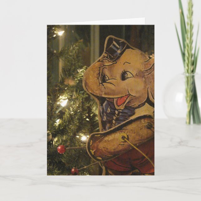 Cartes Pour Fêtes Annuelles Noël antique de jouet d'éléphant (Devant)