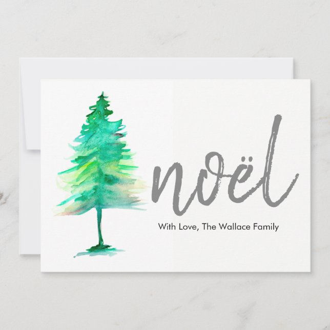 Cartes Pour Fêtes Annuelles Noël, Aquarelle, Arbre de Noël (Devant)
