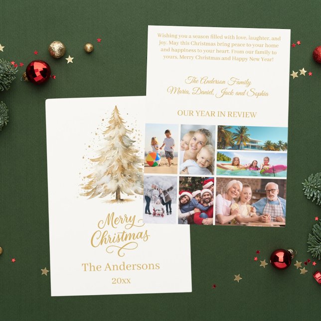 Cartes Pour Fêtes Annuelles Noël arbre neige beige photo année d'examen (Créateur téléchargé)