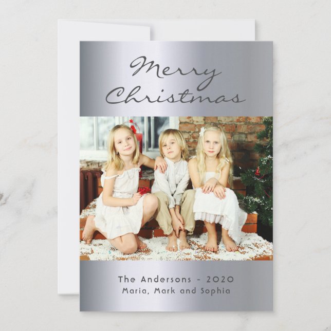 Cartes Pour Fêtes Annuelles Noël argent famille enfants photo (Devant)