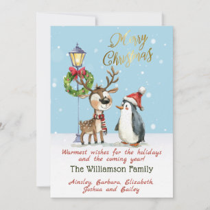 Cartes Pour Fêtes Annuelles Noël au pingouin rennes aquarelle fantaisiste