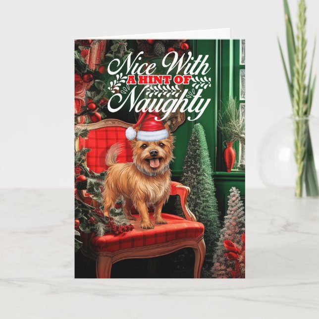 Cartes Pour Fêtes Annuelles Noel australien Terrier Chien Naughty ou Nice (Devant)