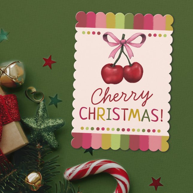 Cartes Pour Fêtes Annuelles Noël aux cerisiers roses et rouges (Créateur téléchargé)