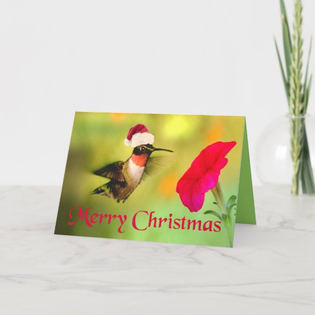 Cartes Pour Fêtes Annuelles Noël aux colibris de Santa Hat (Devant)
