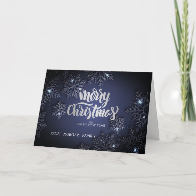 Cartes Pour Fêtes Annuelles Noël aux flocons de neige bleus (Devant)