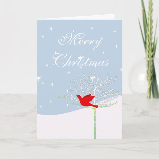Cartes Pour Fêtes Annuelles Noël aux oiseaux rouges et aux cieux bleus (Devant)