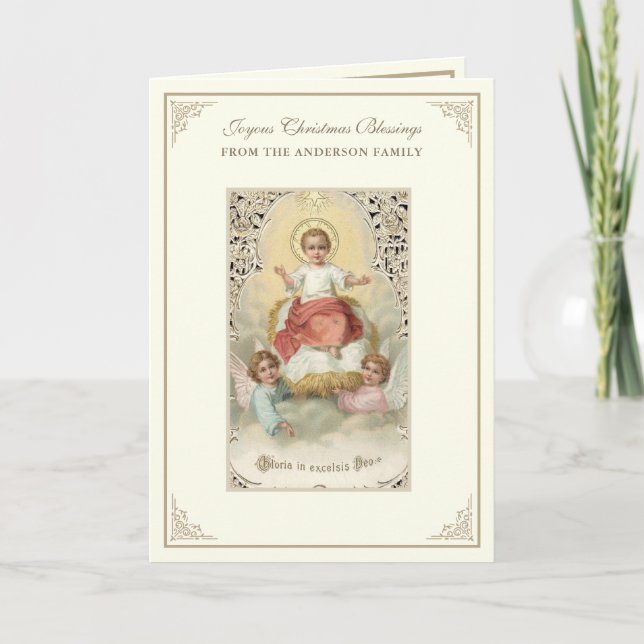 Cartes Pour Fêtes Annuelles Noël Baby Jesus Poinsettias Rosary (Devant)