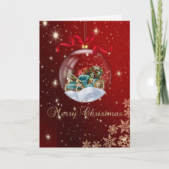 Cartes Pour Fêtes Annuelles Noël Ball Retro Voiture Flèches de neige (Devant)