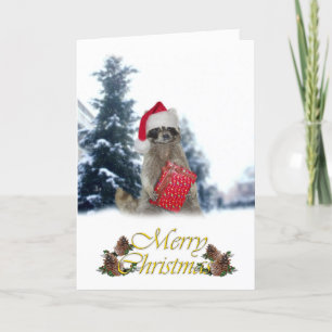 Cartes Pour Fêtes Annuelles Noël Bandit Raccoon avec présent