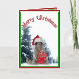 Cartes Pour Fêtes Annuelles Noël Bandit Raccoon avec présent